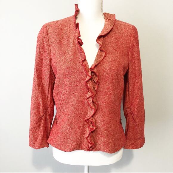 Rebecca Taylor orange ruffle zip tweed jacket blazer vintage 10 - Picture 1 of 8
